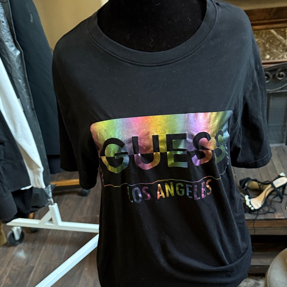 GUESS Kids Black Tee with Iridescent Logo